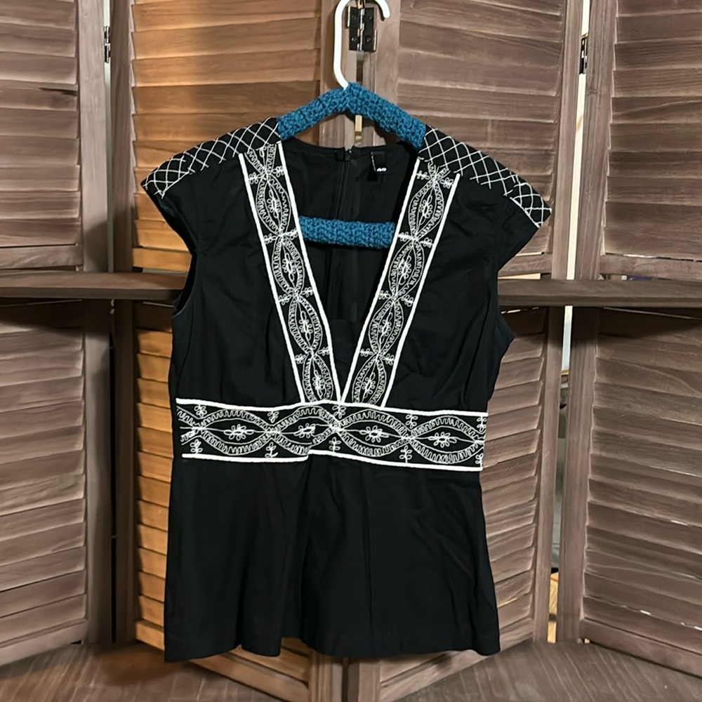 Black Cap Sleeve Top with Whitework Embroidery
